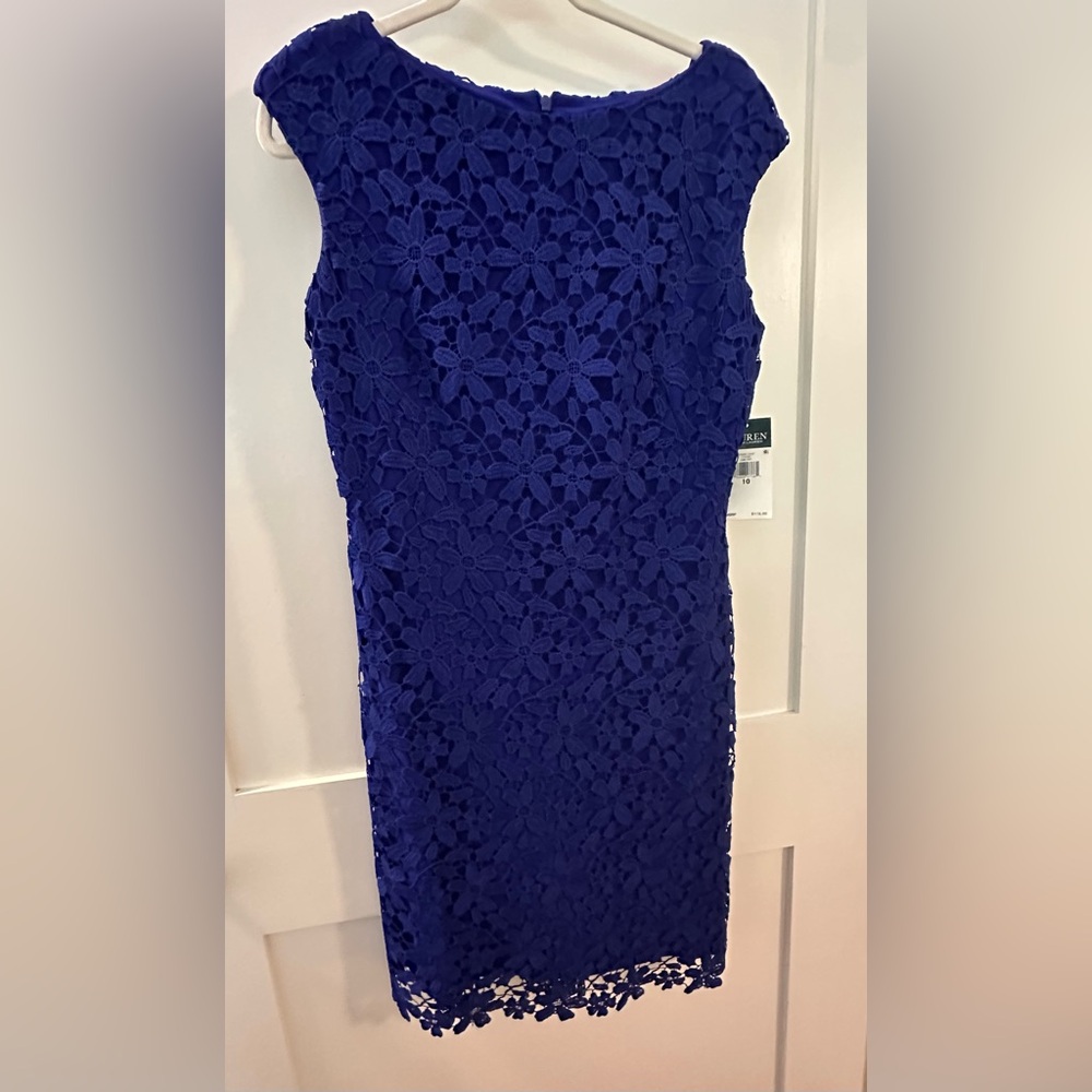 Ralph Lauren Royal Blue Floral Lace Mini Dress